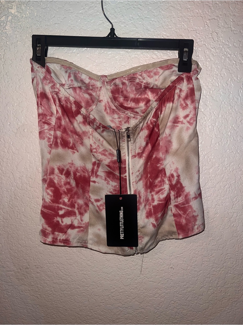 NWT PrettyLittleThing Pink and Cream Set Asymmetrical Tie-Dye Skirt and Top - Picture 6 of 6